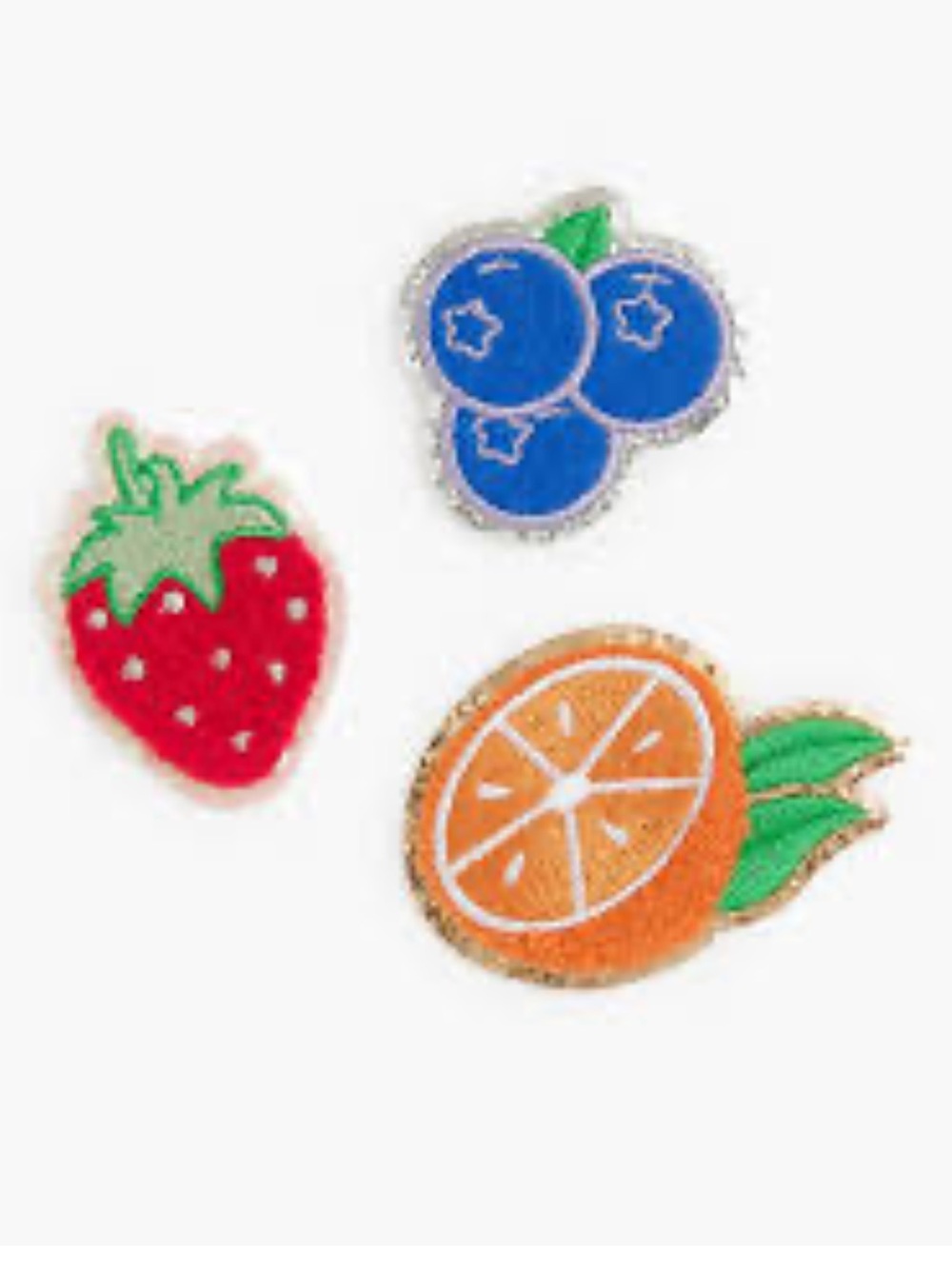 J. Crew Fruit Iron-On Patch Trio in Red, Blue & Orange